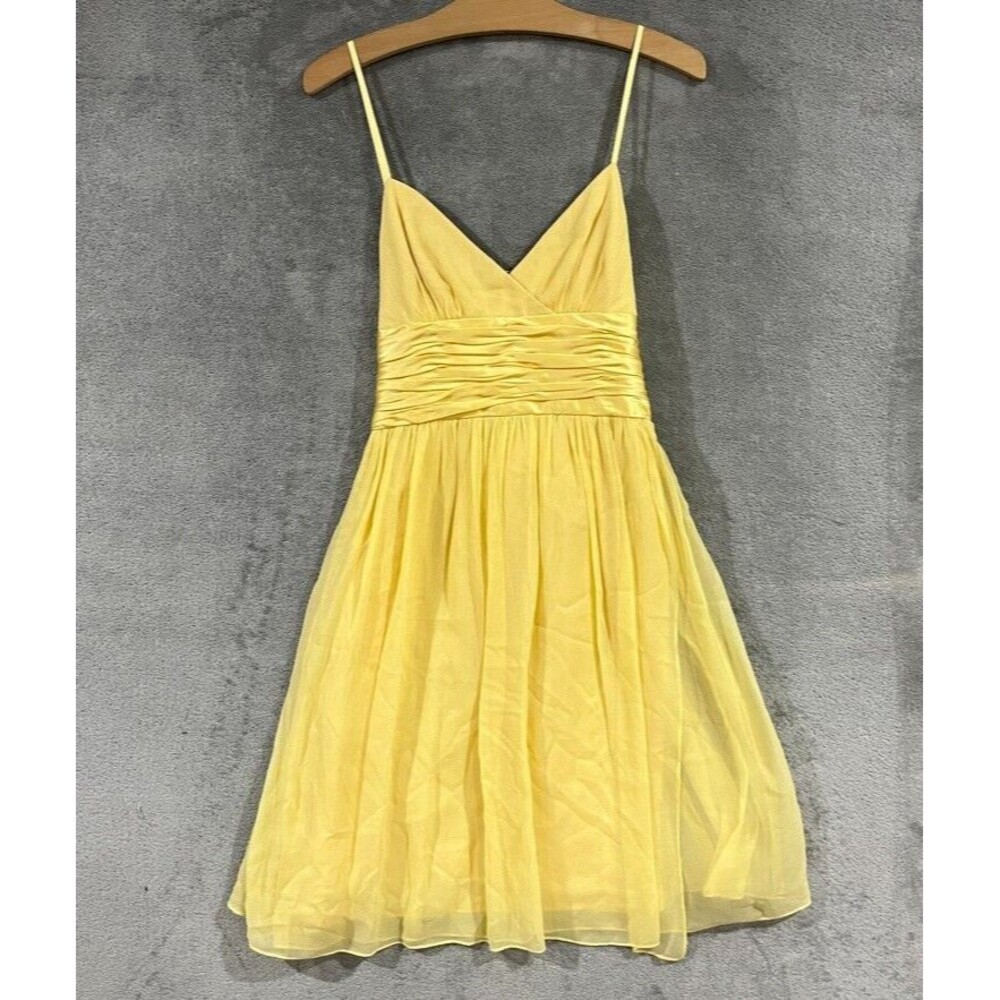 Maggy London 100% Silk Yellow Tie Belt Holiday Party Formal Dress Chiffon Sz 6P
